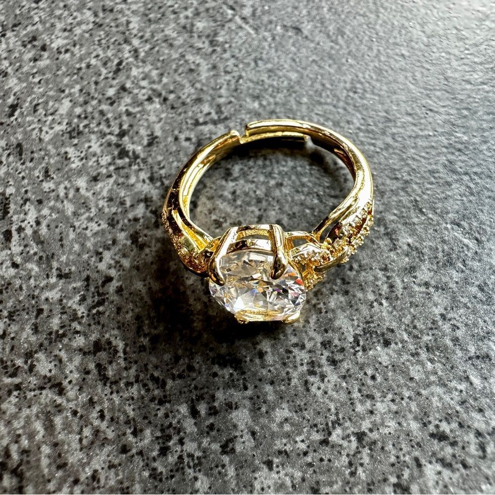 NWB Adjustable Gold Plated Oval CZ Statement Ring w/ Pave Accent Loop Band - Picture 9 of 16